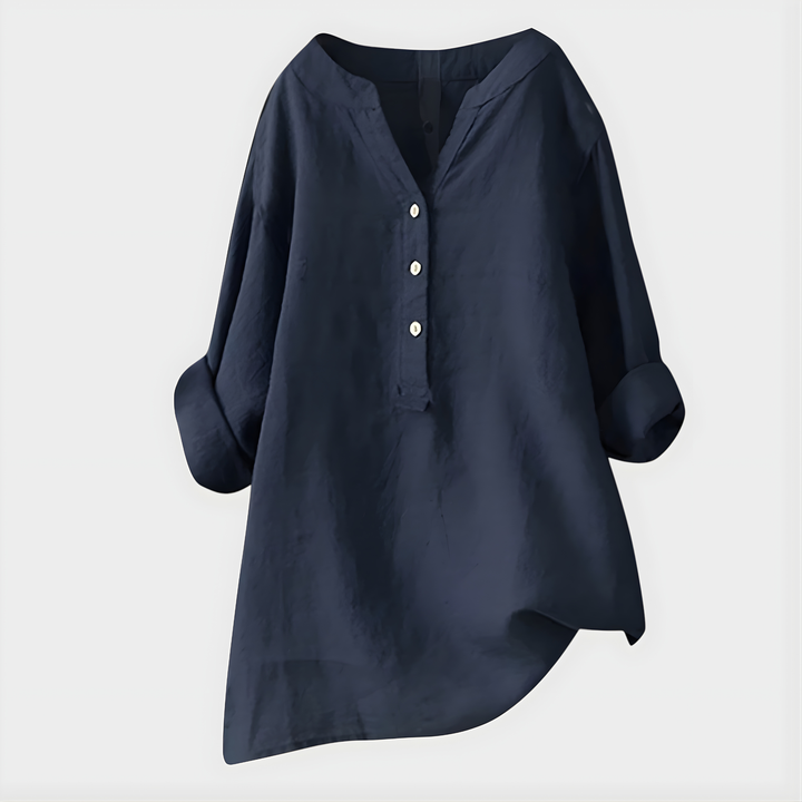 Veronique - Blusa de Algodón y Lino con Cuello en V