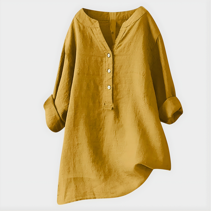 Veronique - Blusa de Algodón y Lino con Cuello en V