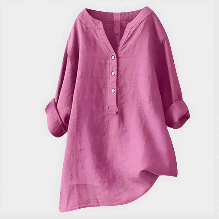 Veronique - Blusa de Algodón y Lino con Cuello en V