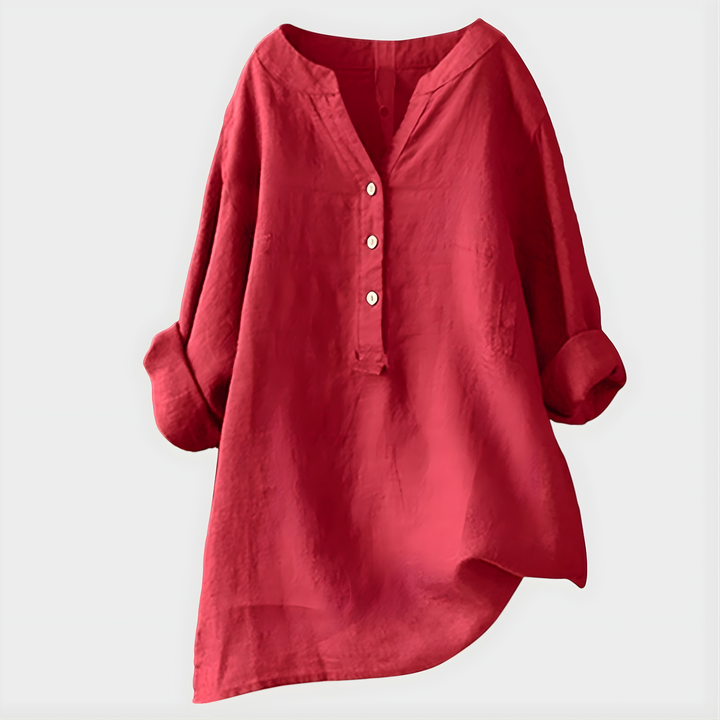 Veronique - Blusa de Algodón y Lino con Cuello en V