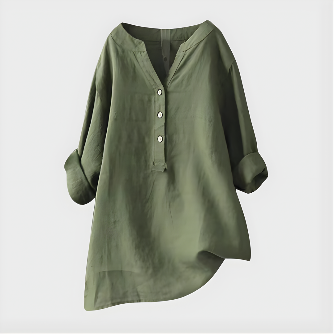 Veronique - Blusa de Algodón y Lino con Cuello en V