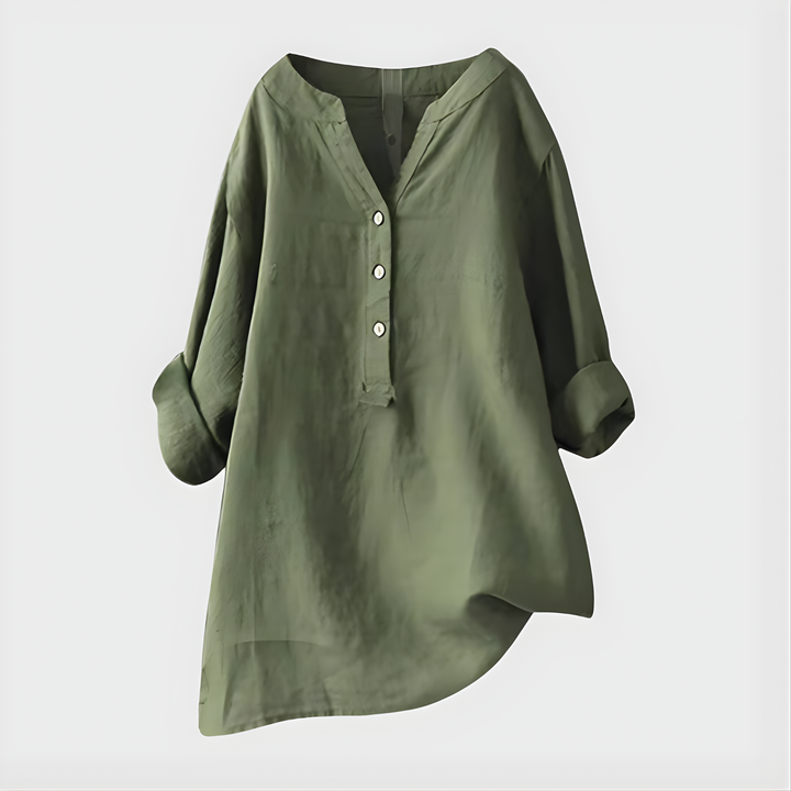 Veronique - Blusa de Algodón y Lino con Cuello en V