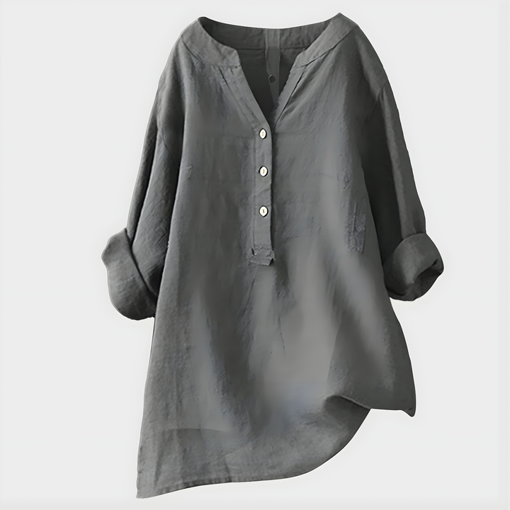 Veronique - Blusa de Algodón y Lino con Cuello en V