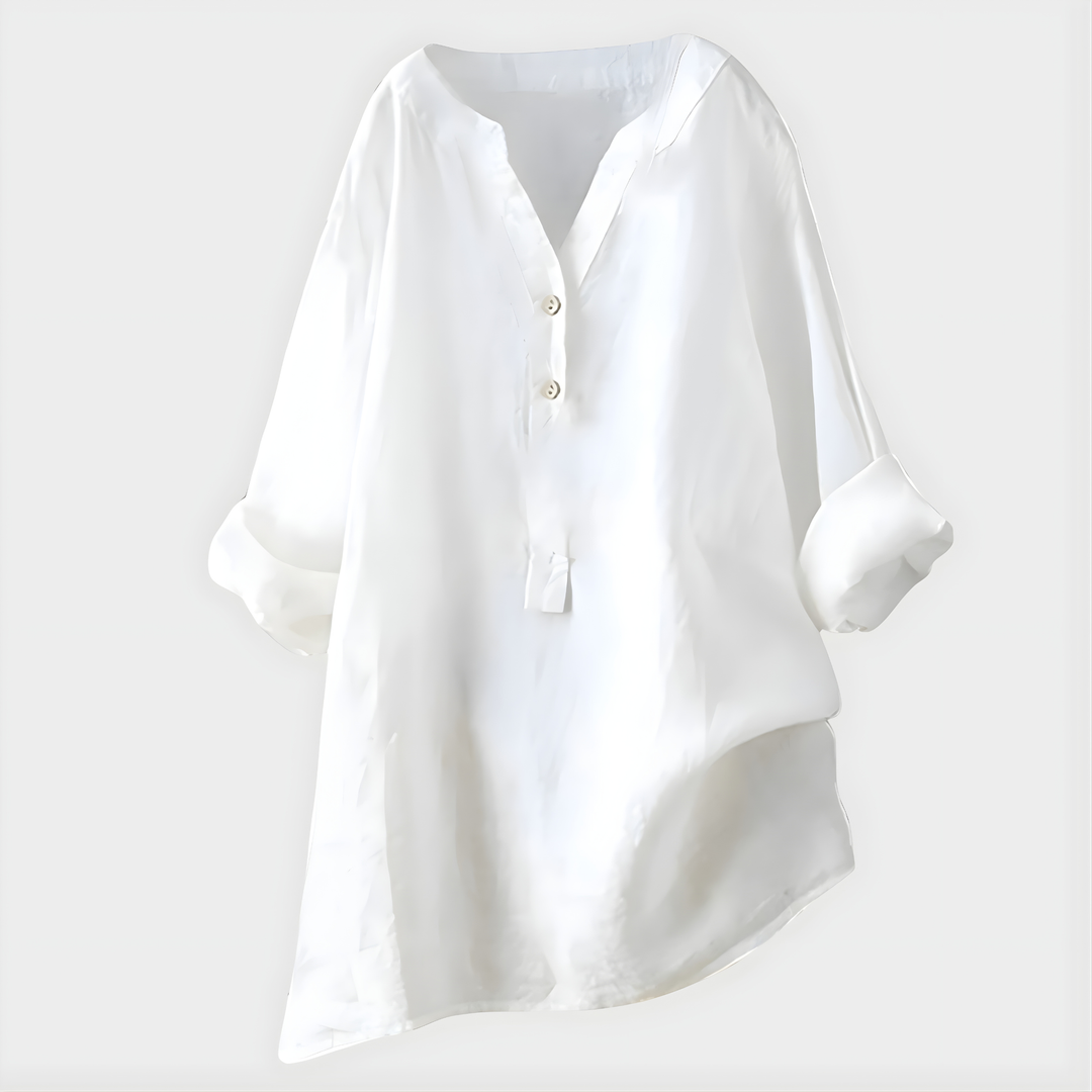 Veronique - Blusa de Algodón y Lino con Cuello en V