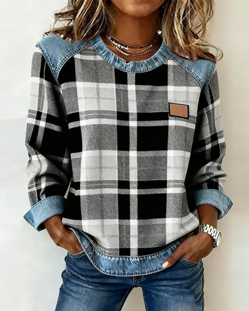 Winnie - Suéter Casual con Detalles de Denim