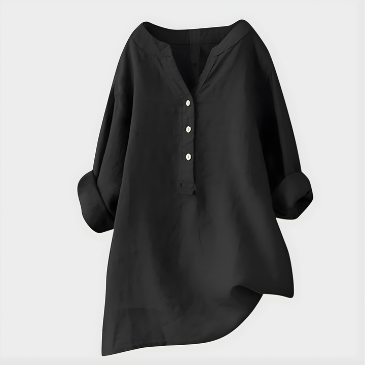 Veronique - Blusa de Algodón y Lino con Cuello en V