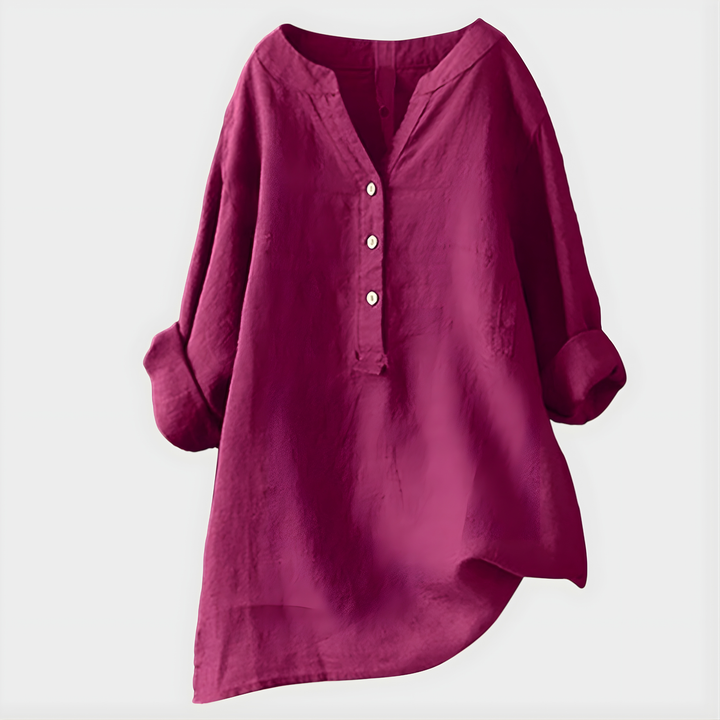Veronique - Blusa de Algodón y Lino con Cuello en V