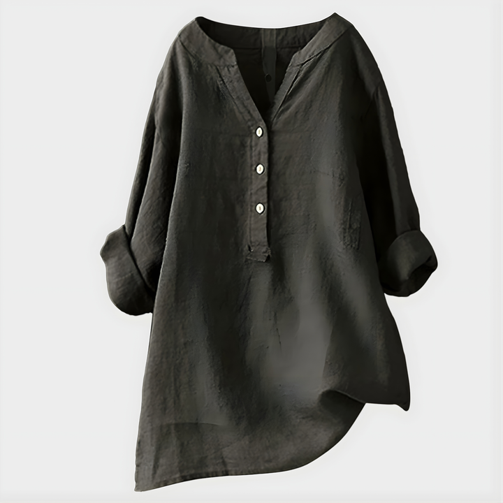 Veronique - Blusa de Algodón y Lino con Cuello en V