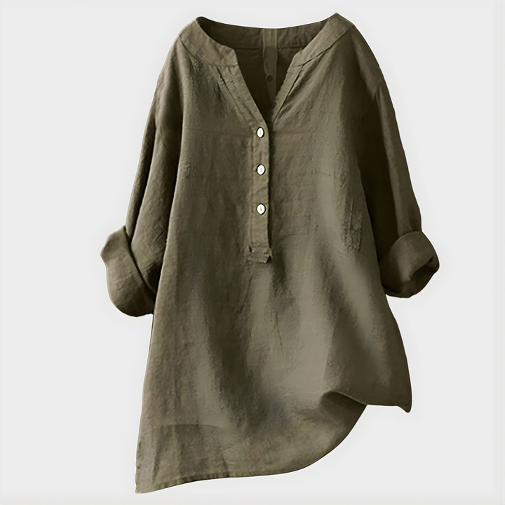 Veronique - Blusa de Algodón y Lino con Cuello en V