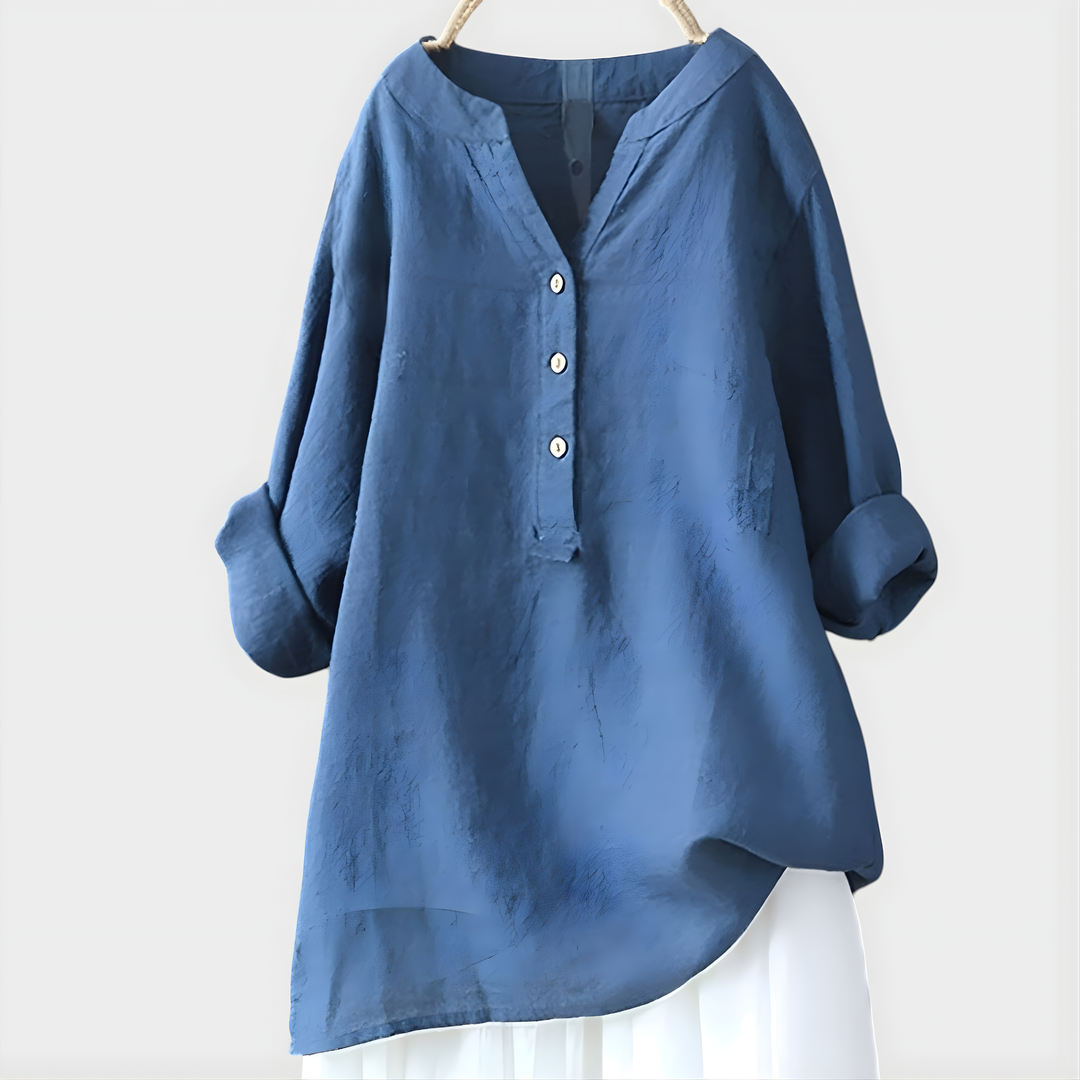 Veronique - Blusa de Algodón y Lino con Cuello en V