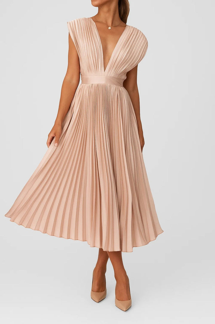 Daisy - Vestido Midi Plisado con Cuello en V