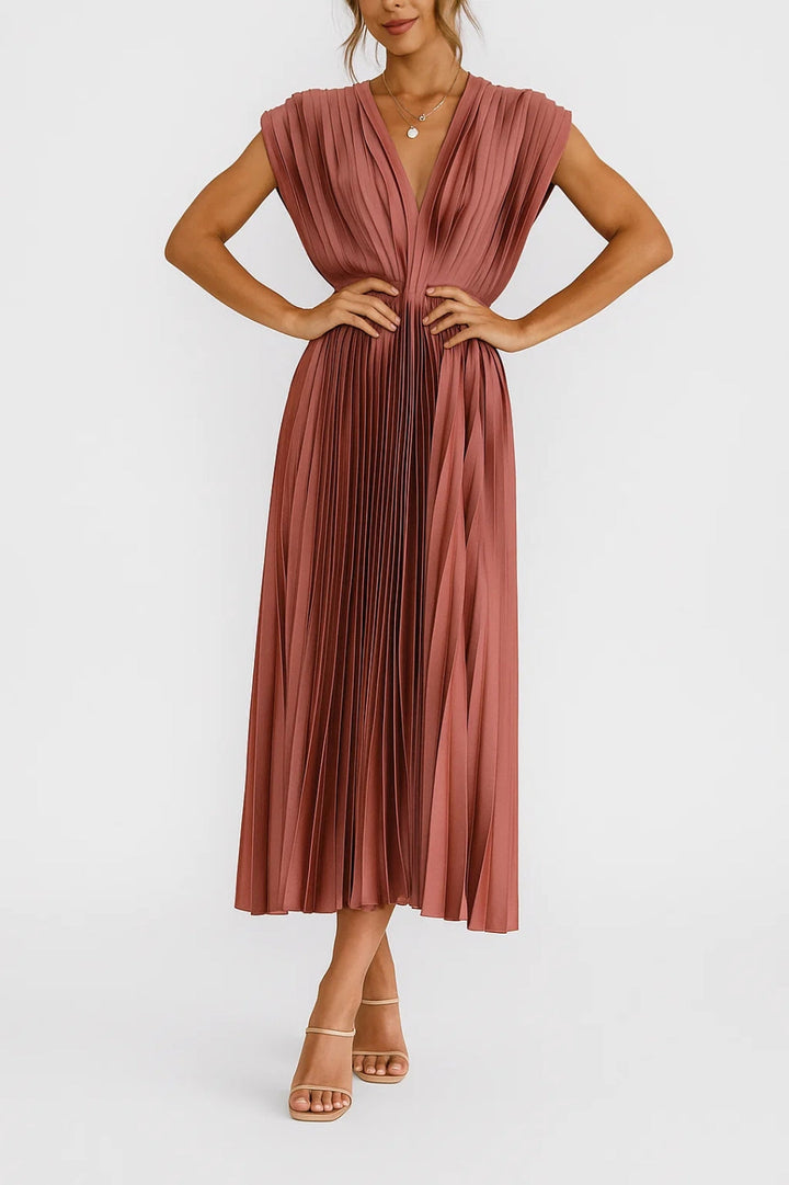 Daisy - Vestido Midi Plisado con Cuello en V