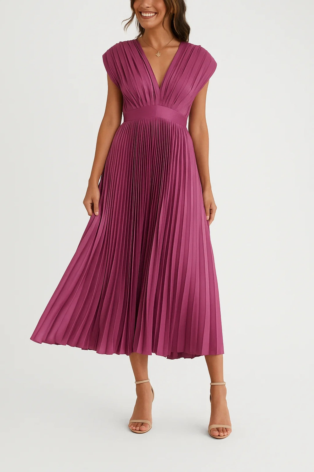 Daisy - Vestido Midi Plisado con Cuello en V
