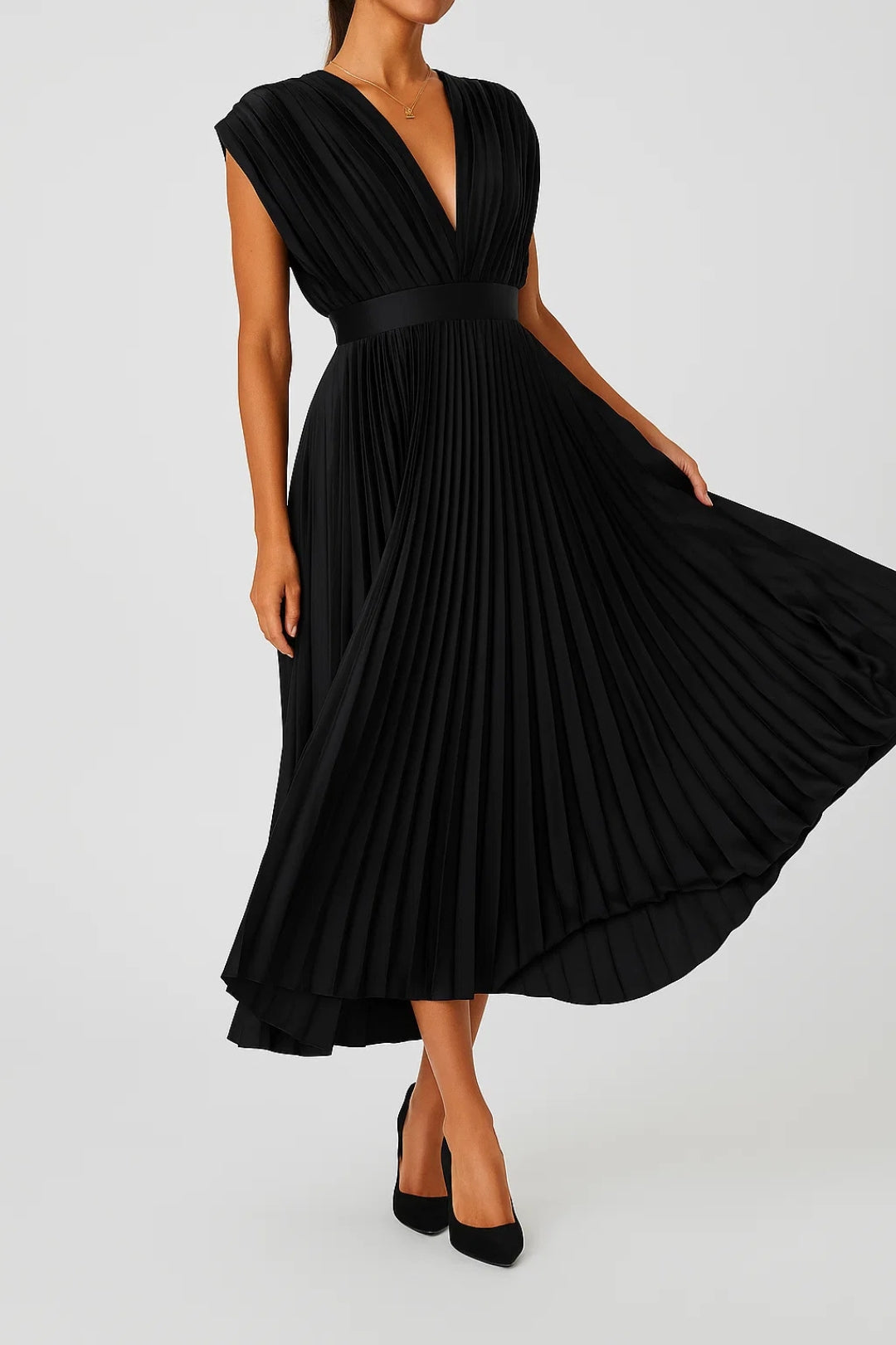 Daisy - Vestido Midi Plisado con Cuello en V