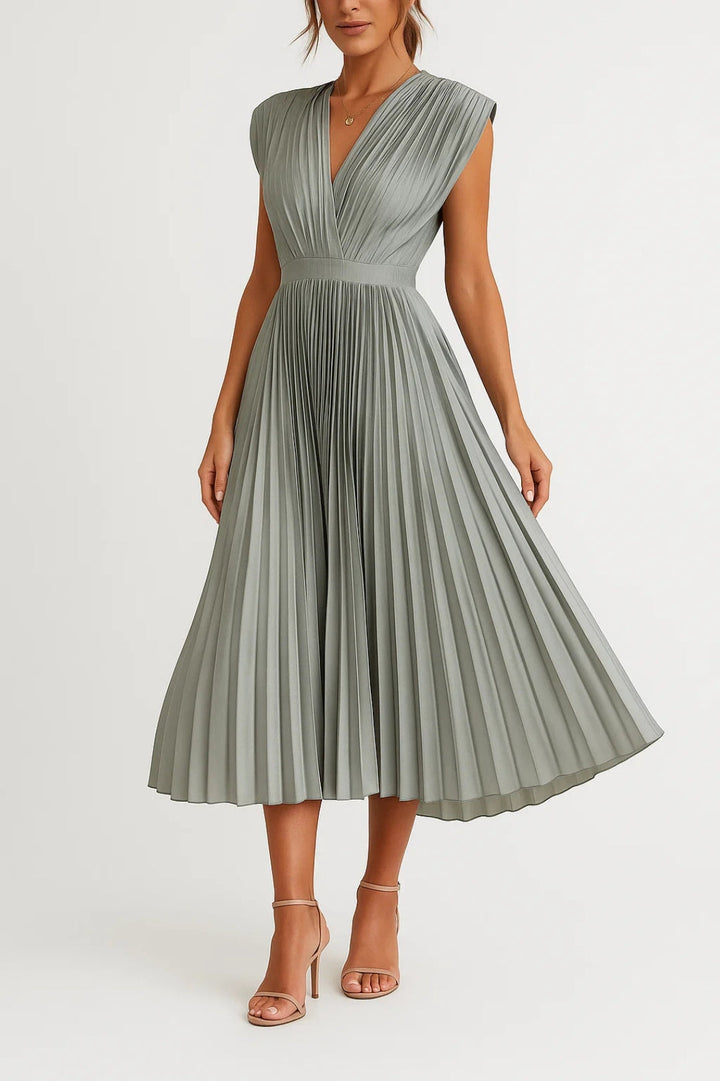 Daisy - Vestido Midi Plisado con Cuello en V